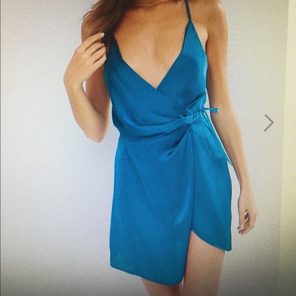 blue mini wrap dress